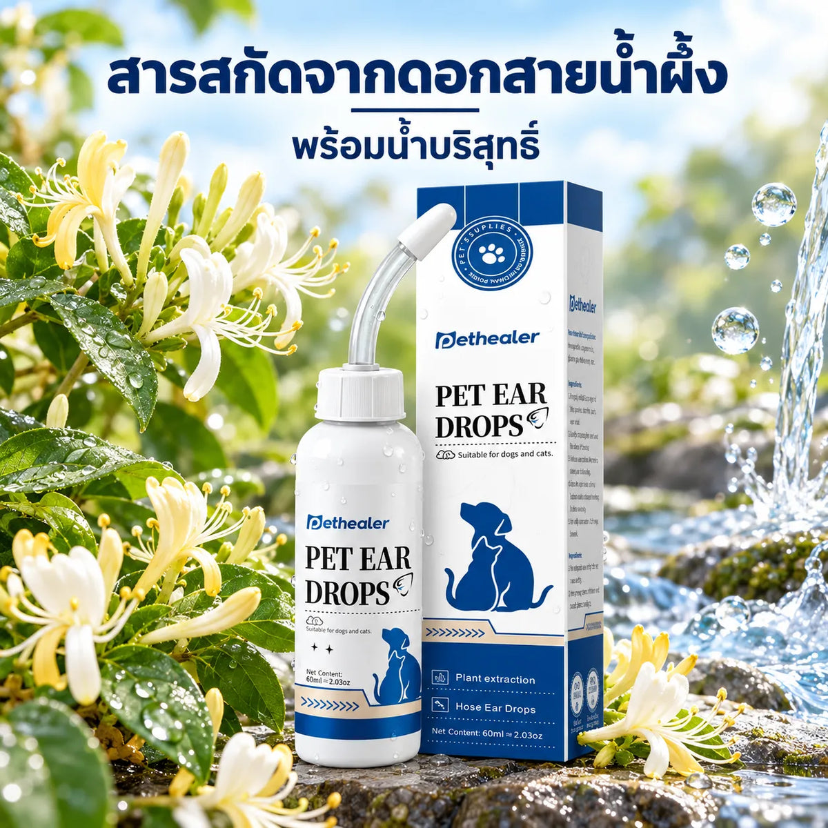 PETHEALER น้ำยาทำความสะอาดหูสัตว์เลี้ยง 60 มล. สำหรับสุนัขและแมว