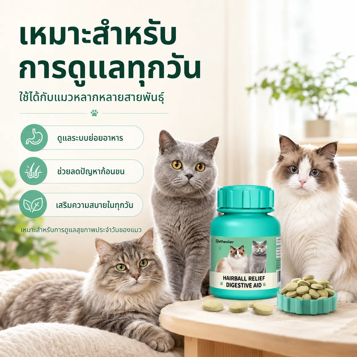 Pethealer Hairball Reduction and Digestive Aid Treats, 100g.