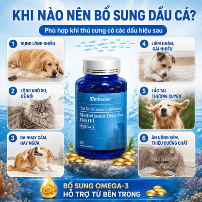 Pethealer Omega Fish Oil supports skin and coat health