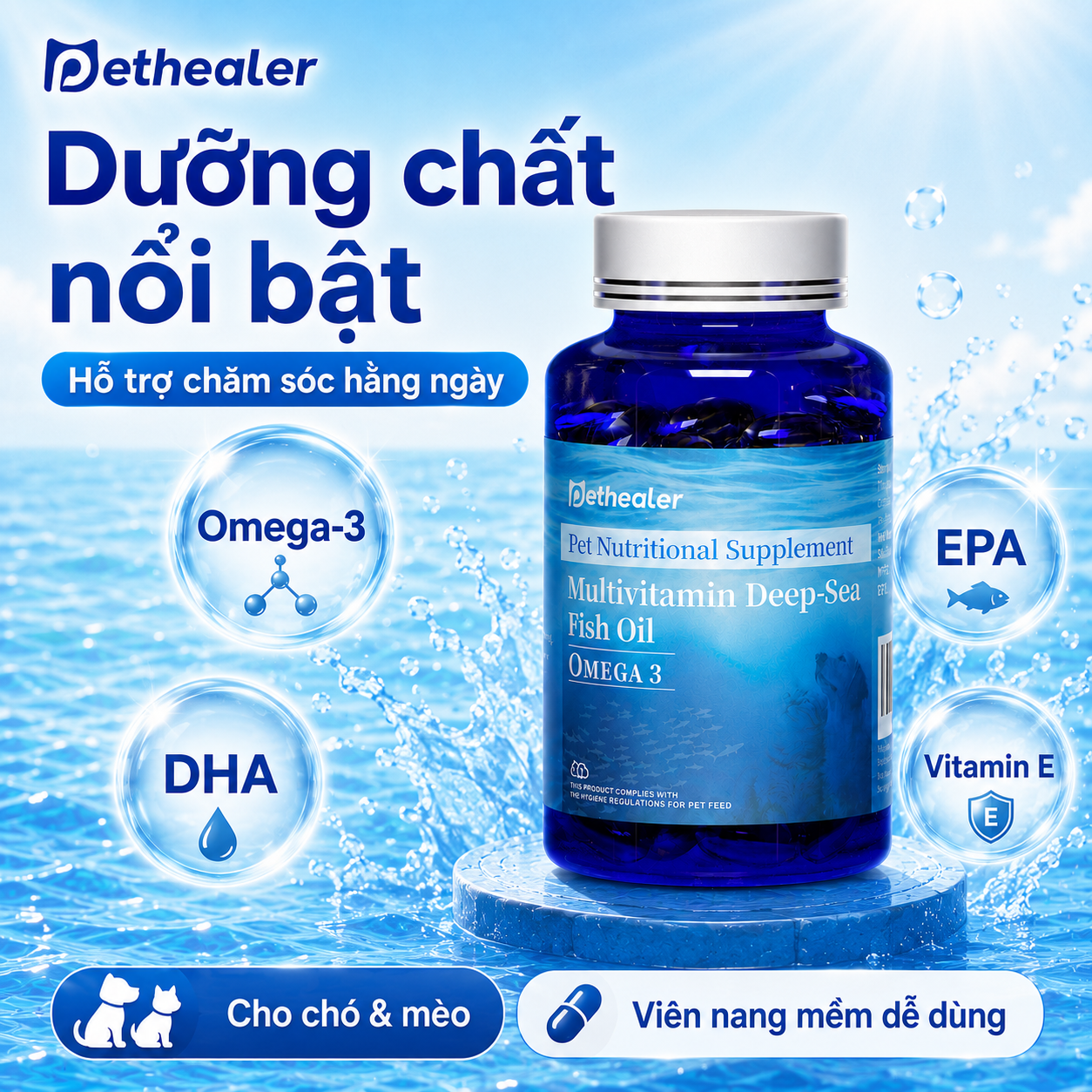 Dầu cá Omega Pethealer giúp cải thiện sức khỏe da và lông 50g