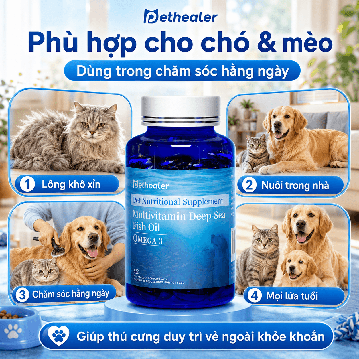 Dầu cá Omega Pethealer giúp cải thiện sức khỏe da và lông 50g