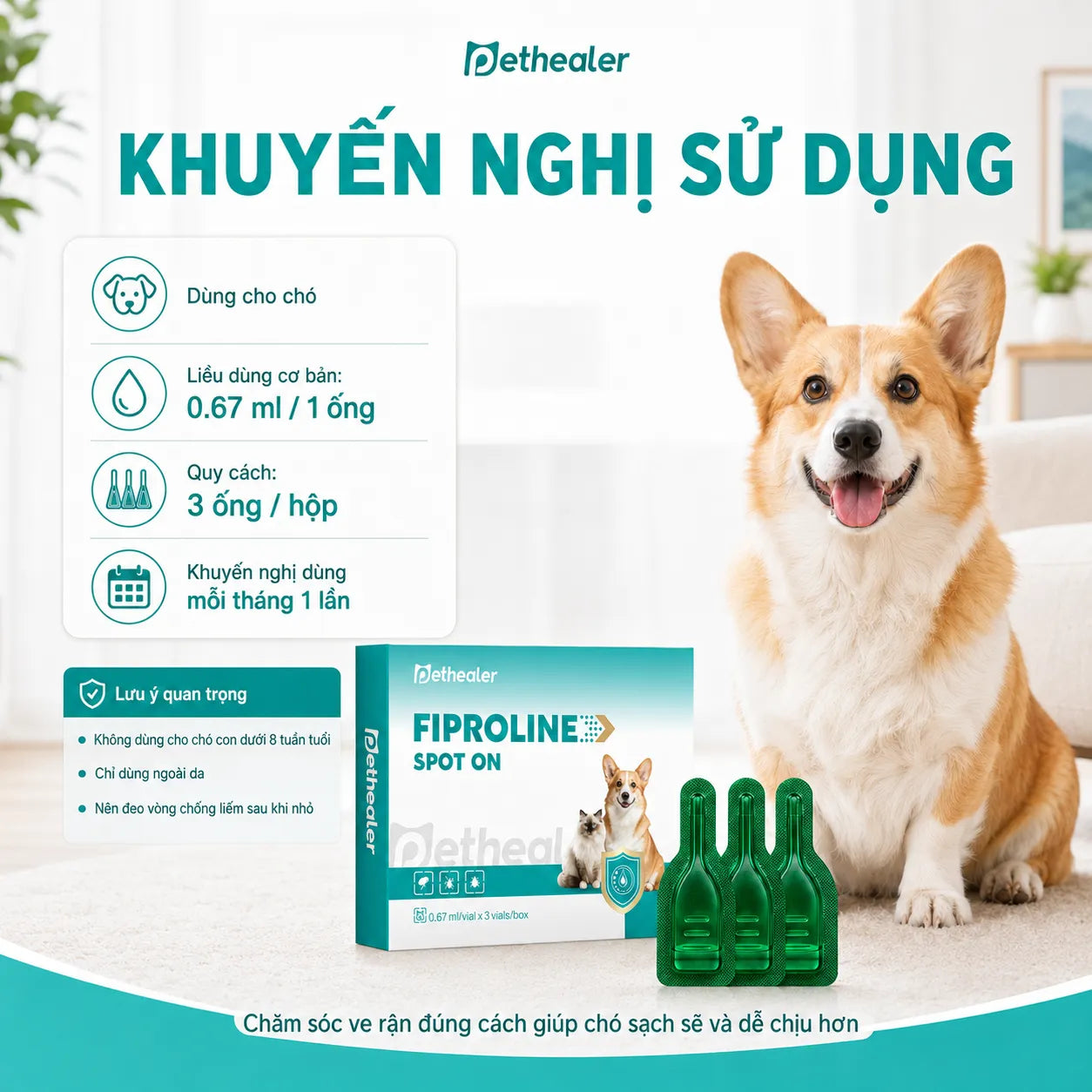 pethealer Thuốc nhỏ gáy diệt ve và bọ chét cho chó Fipronil