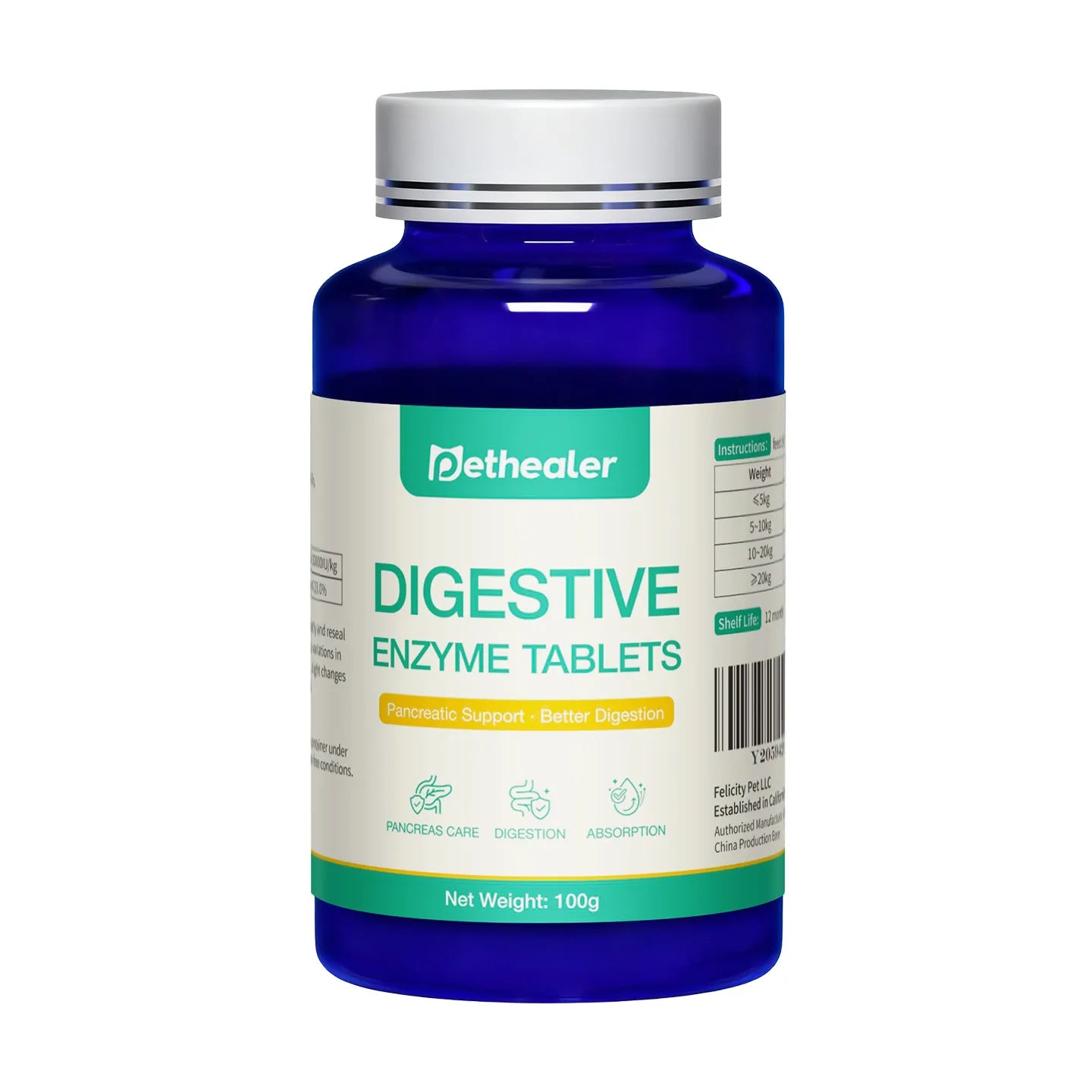 Pethealer Digestive Enzyme Tablets for Dogs & Cats 100g