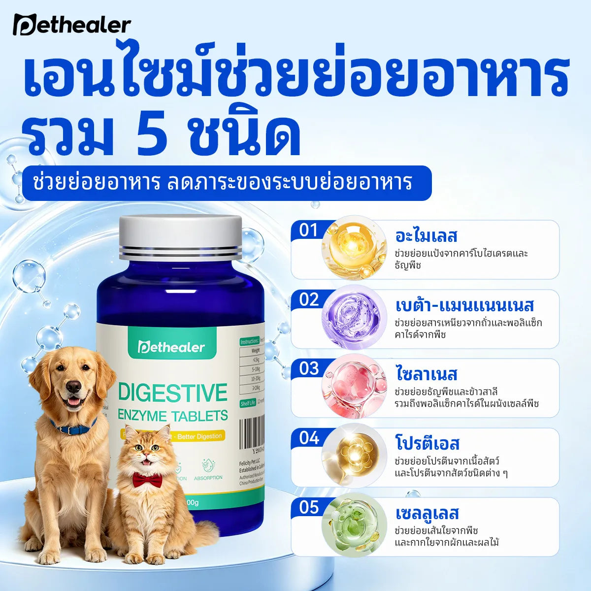 Pethealer Digestive Enzyme Tablets for Dogs & Cats 100g
