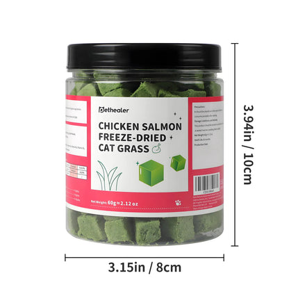 Pethealer Chicken & Salmon Freeze-Dried Cat Grass Bites for Cats – 60g