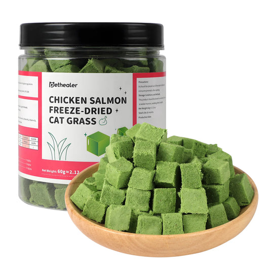 Pethealer Chicken & Salmon Freeze-Dried Cat Grass Bites for Cats – 60g