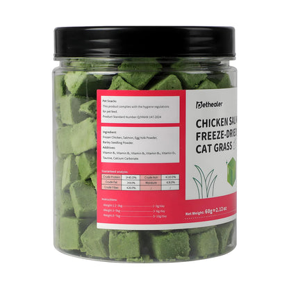 Pethealer Chicken & Salmon Freeze-Dried Cat Grass Bites for Cats – 60g