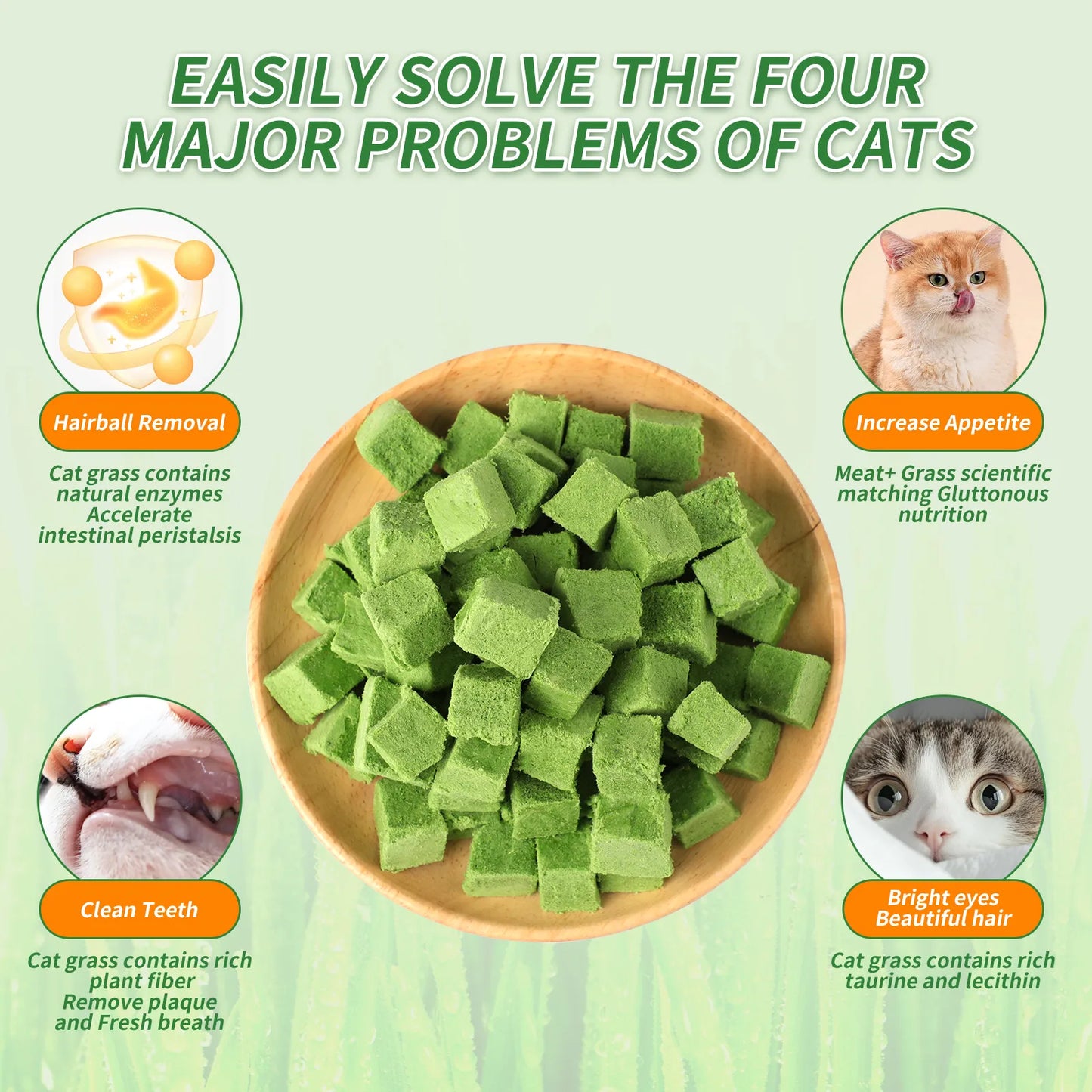 Pethealer Chicken & Salmon Freeze-Dried Cat Grass Bites for Cats – 60g