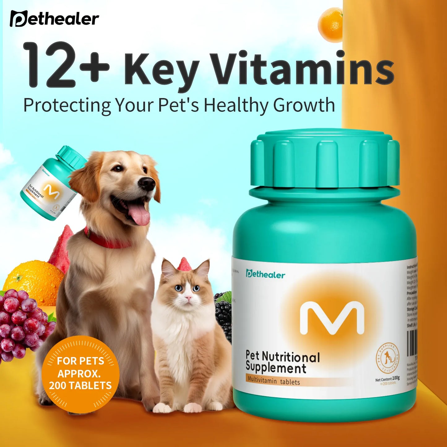 Pethealer Multivitamin Chewable Tablets for Cats & Dogs – 200 Count