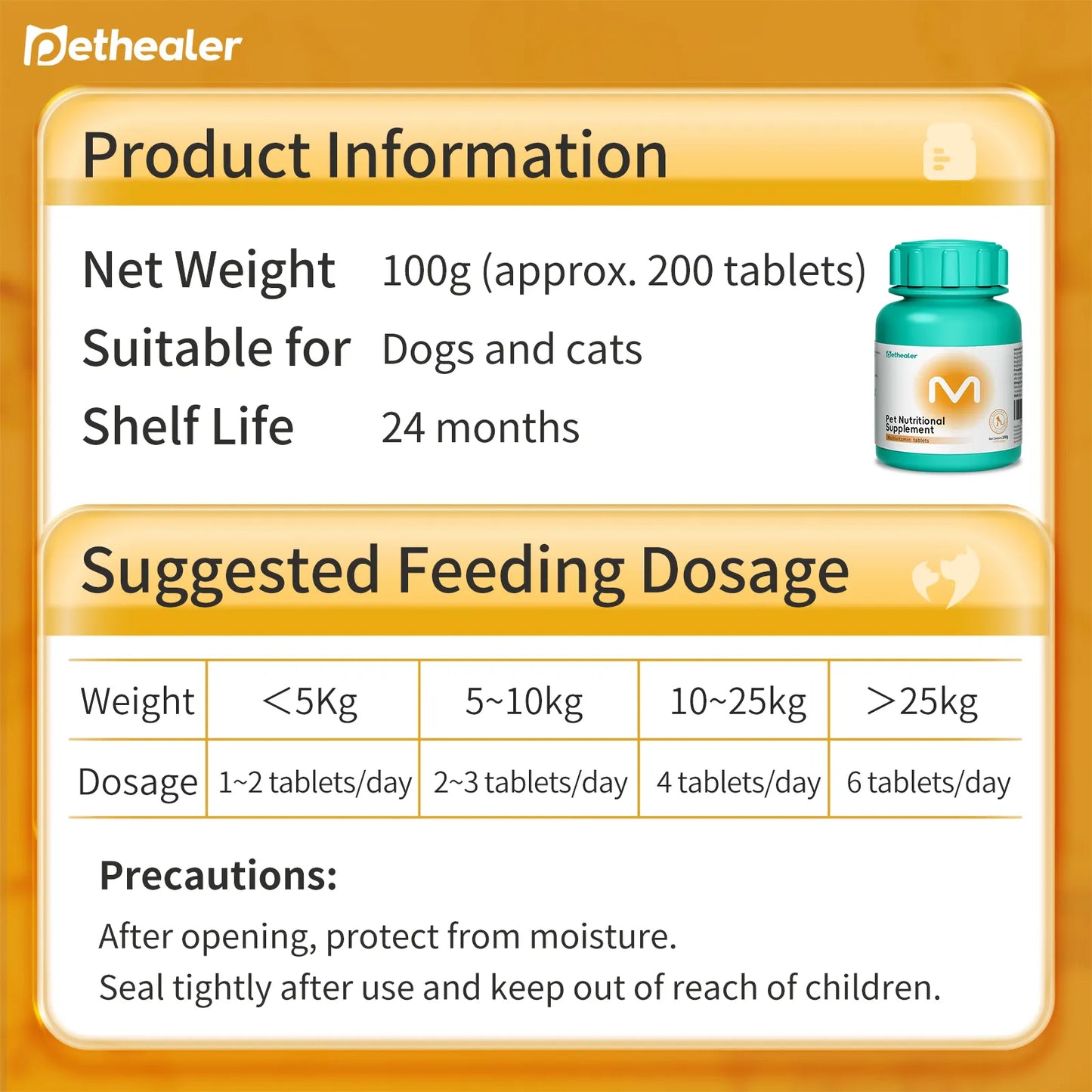 Pethealer Multivitamin Chewable Tablets for Cats & Dogs – 200 Count