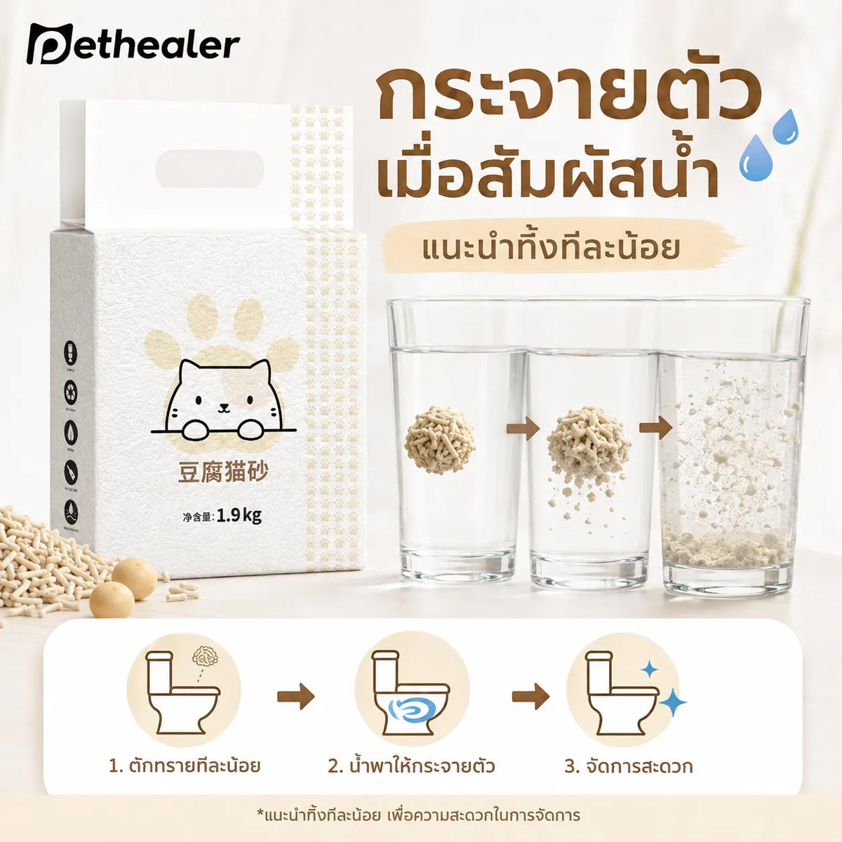 Pethealer Tofu Cat Litter – Low Dust & Fast Clumping 1.9kg