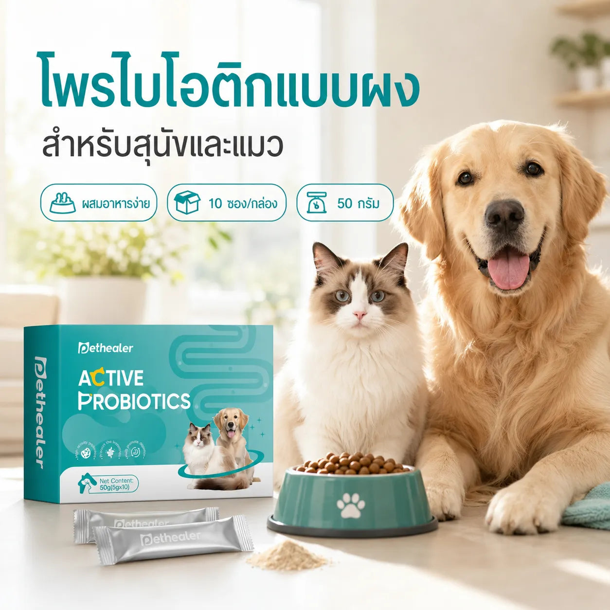 Pethealer โปรไบโอติกสูตรผสม เพื่อสุขภาพลำไส้ สำหรับสุนัขและแมว