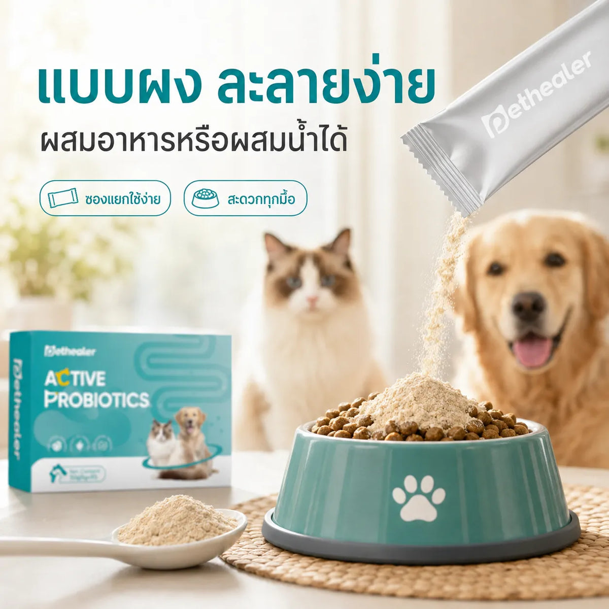 Pethealer โปรไบโอติกสูตรผสม เพื่อสุขภาพลำไส้ สำหรับสุนัขและแมว