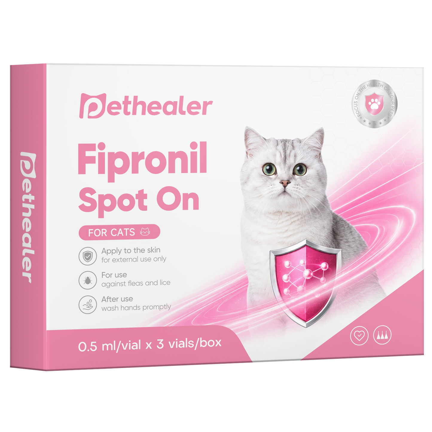 pethealer ยาหยดกำจัดเห็บหมัดแมว Fipronil（อัปเกรดใหม่）