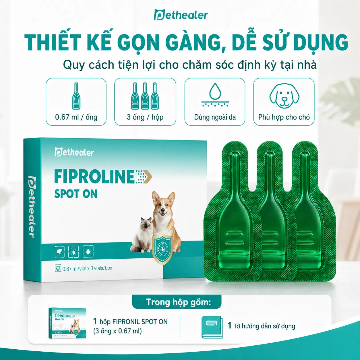 pethealer Thuốc nhỏ gáy diệt ve và bọ chét cho chó Fipronil